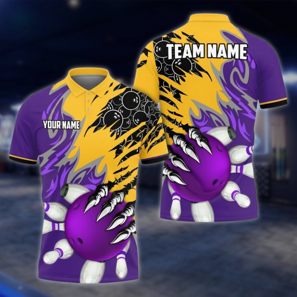 Personalized Team Orange Blue Grunge Bowling Polo Shirt, Custom Bowling Shirt For Men BZ0855