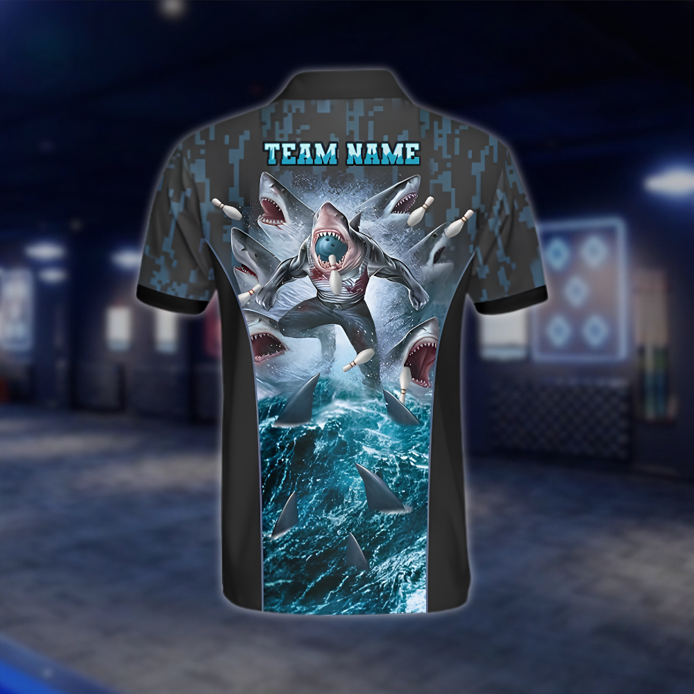 Personalized Shark Bowling Polo Shirt For Men, Custom Shark Bowling Shirt For Team BZ0962