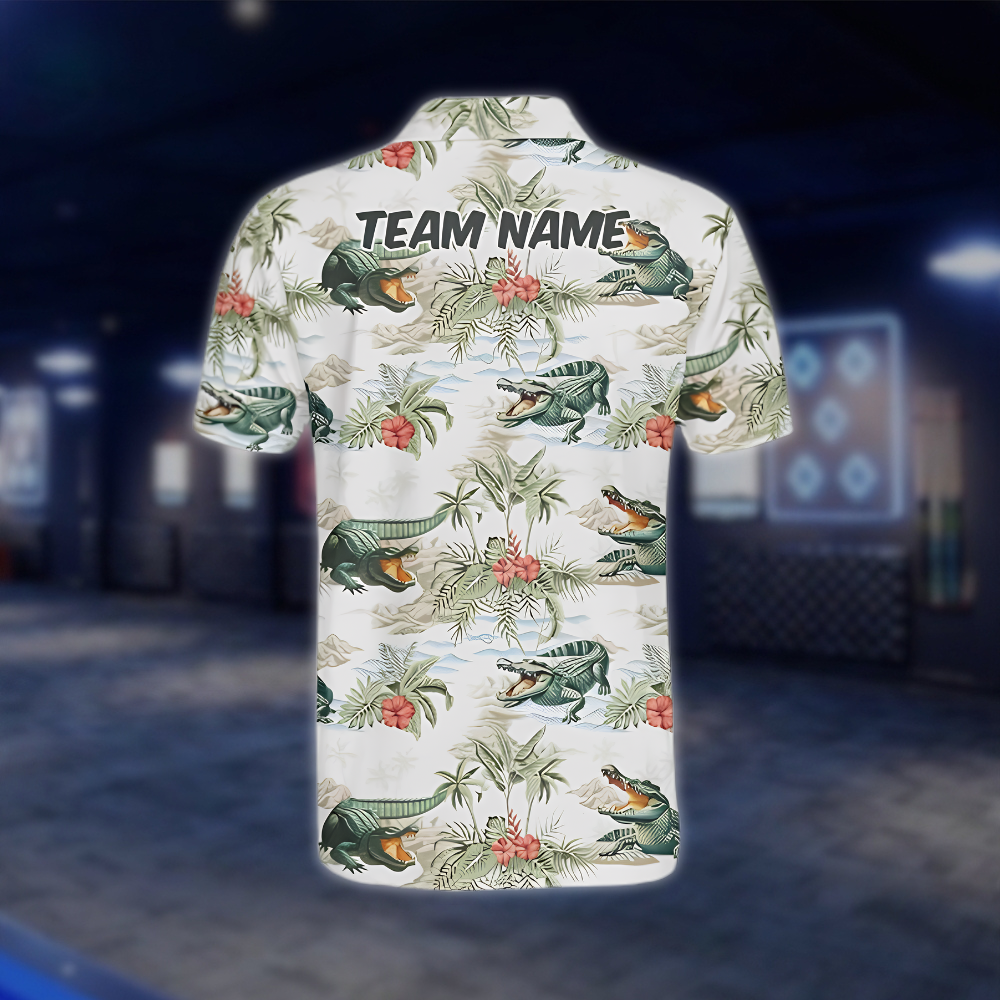 Personalized Mens Alligator Tropical Bowling Polo Shirt, Custom Alligator Team Bowling Shirts BZ0959