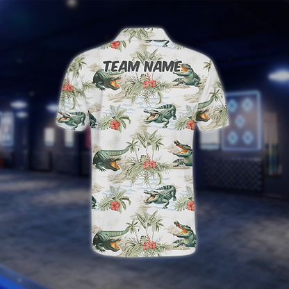 Personalized Mens Alligator Tropical Bowling Polo Shirt, Custom Alligator Team Bowling Shirts BZ0959