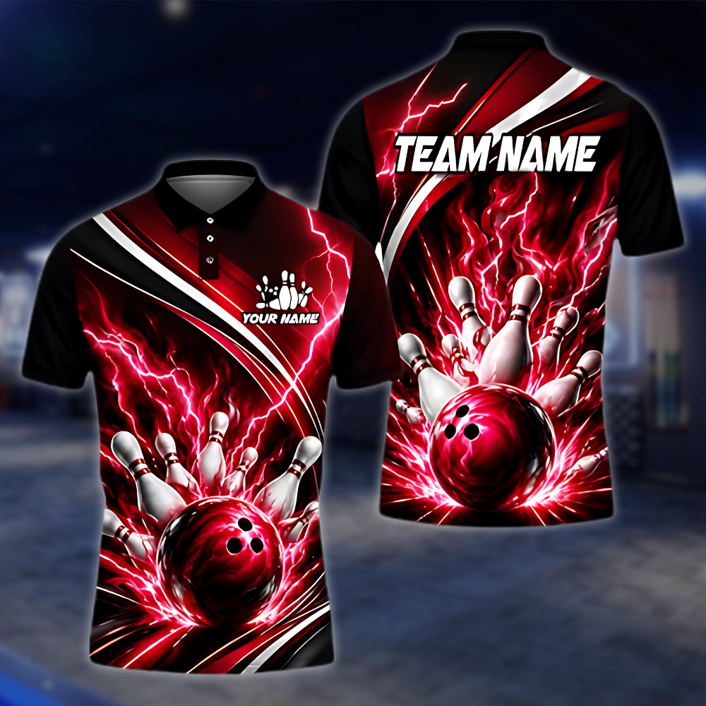 Personalized Thunder Blue Lightning Bowling Polo Shirt Men, Custom Thunder Bowling Team Shirt BZ0970