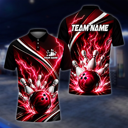 Personalized Thunder Blue Lightning Bowling Polo Shirt Men, Custom Thunder Bowling Team Shirt BZ0970