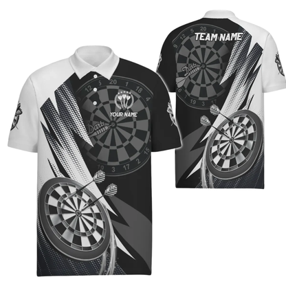 Team Black and White Mens Personalized Darts Button Polo