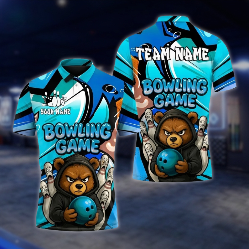 Personalized Angry Bear Bowling Polo Shirt Men, Custom Bear Bowling Shirts For Team BZ0856