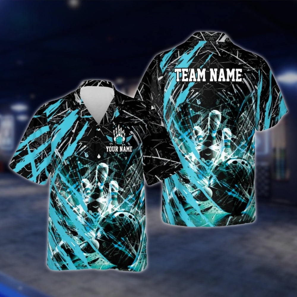 Custom Team Grunge Black Red Bowling Hawaiian Shirt For Men Women, Custom Bowling Team Shirts BE0050