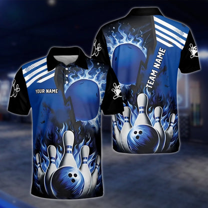 Custom Fire Pins And Ball Bowling Polo Shirt For Mens, Custom Flame Bowling Shirts Team BZ0180