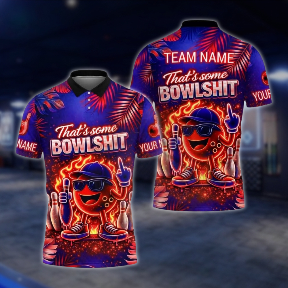 Personalized That's Some Bowl Sh!t Neon Bowling Polo Shirt For Men, Custom Funny Bowling Team Shirt BZ0929