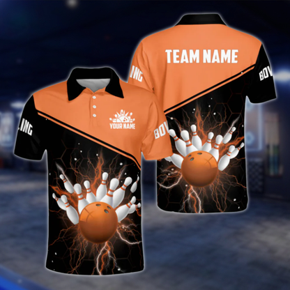 Custom Black Red Thunder Polo Bowling Team Shirts Men, Custom Bowling Shirts Team BM0300