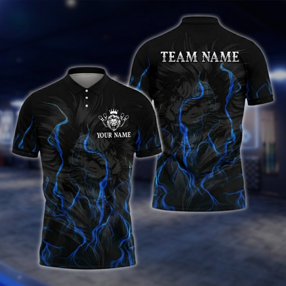 Personalized Lion Bowling Polo Shirt For Men Black Blue, Custom Lion Bowling Shirt For Team BZ0747