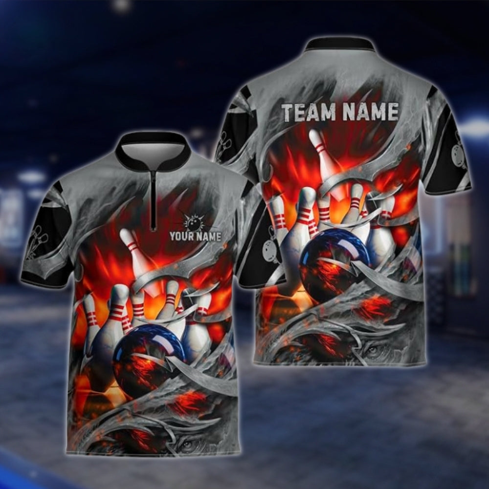 Custom Blue Grey Grunge Bowling Team Jersey For Mens, Custom Bowling Shirts For Team BZ0003