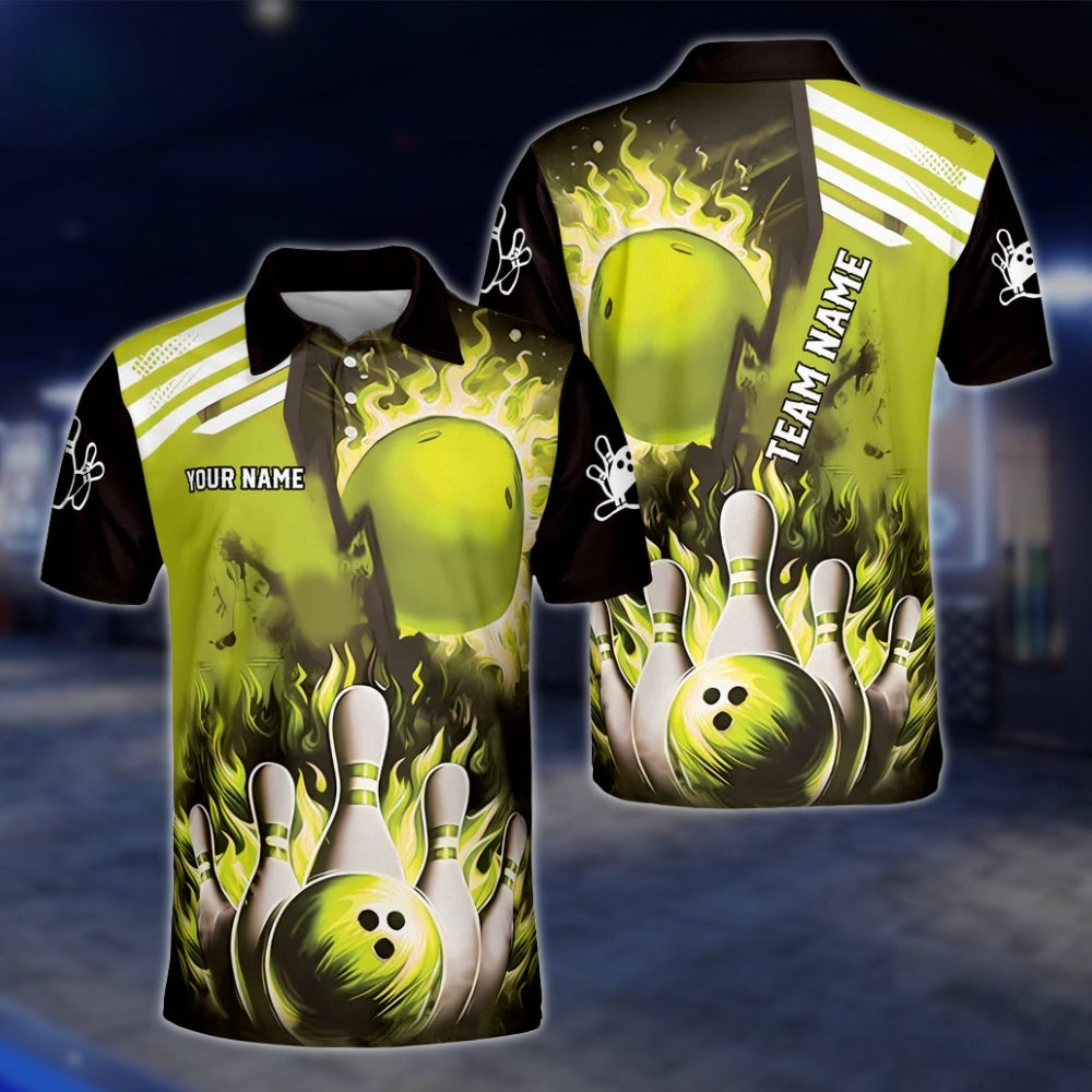 Custom Fire Pins And Ball Bowling Polo Shirt For Mens, Custom Flame Bowling Shirts Team BZ0180