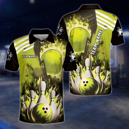 Custom Fire Pins And Ball Bowling Polo Shirt For Mens, Custom Flame Bowling Shirts Team BZ0180