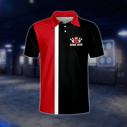 My Drinking Team Has A Bowling Problem Men's Custom Name Bowling Polo Shirt, Black And Red Custom Funny Bowling Shirts BM0111
