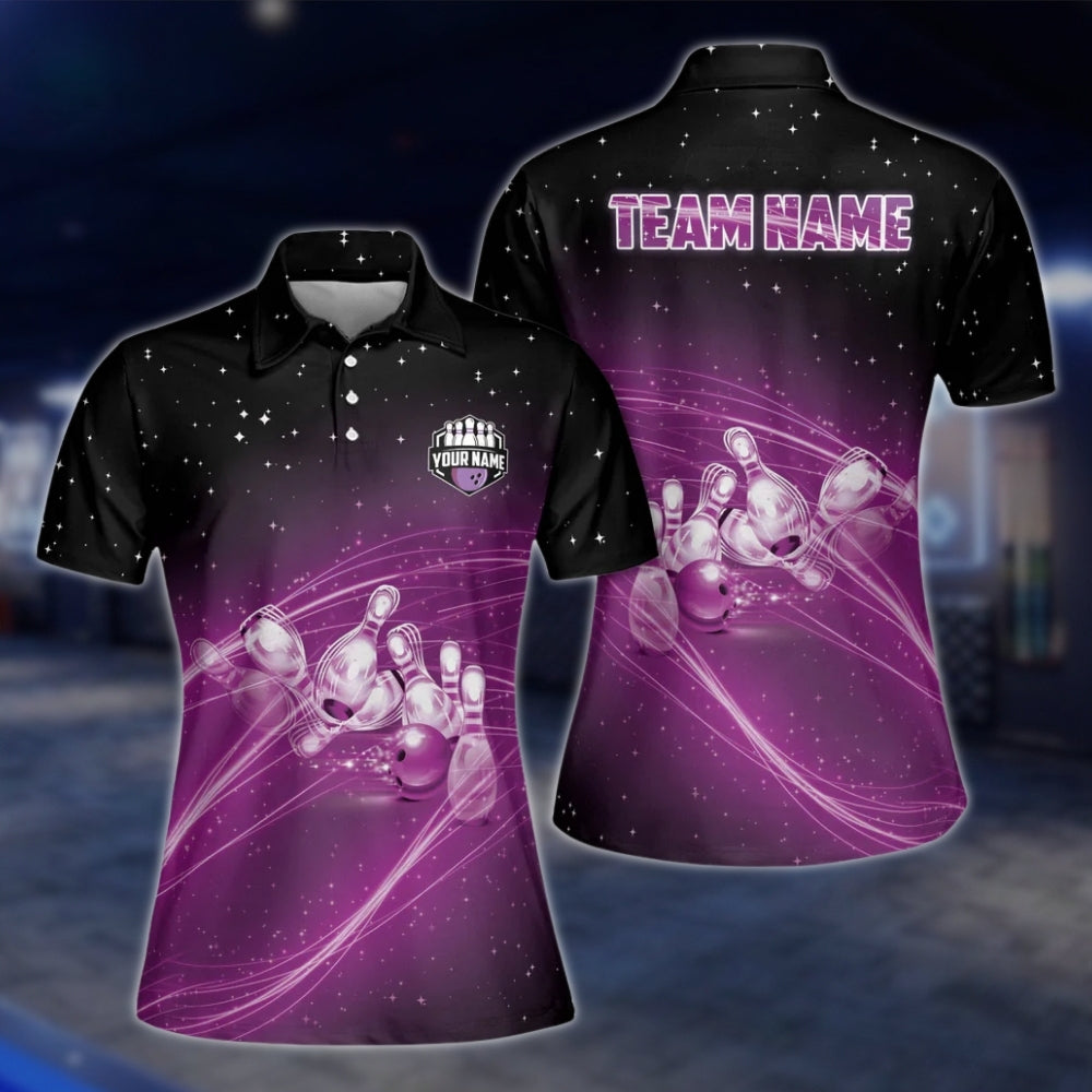 Custom Womens Team Blue Lightning Bowling Polo Shirt, Custom Bowling Team Shirts BW0157