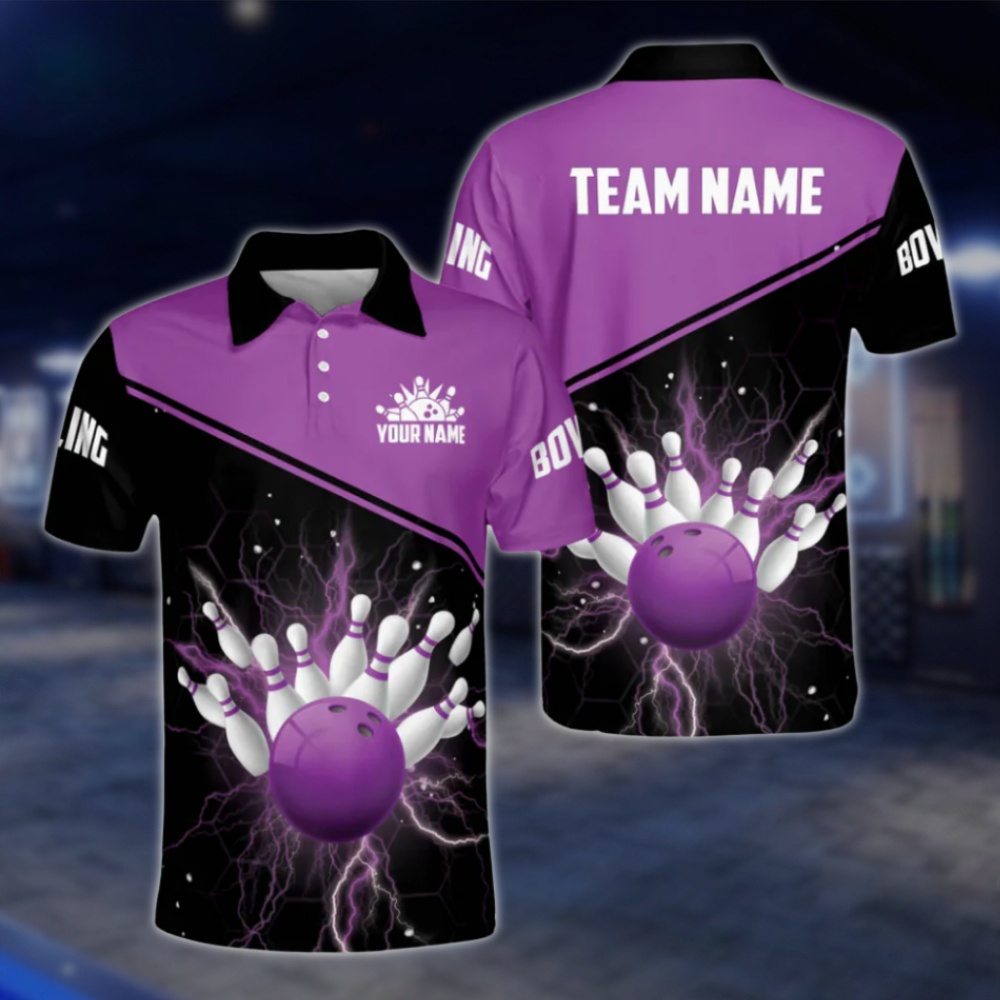 Custom Black Red Thunder Polo Bowling Team Shirts Men, Custom Bowling Shirts Team BM0300