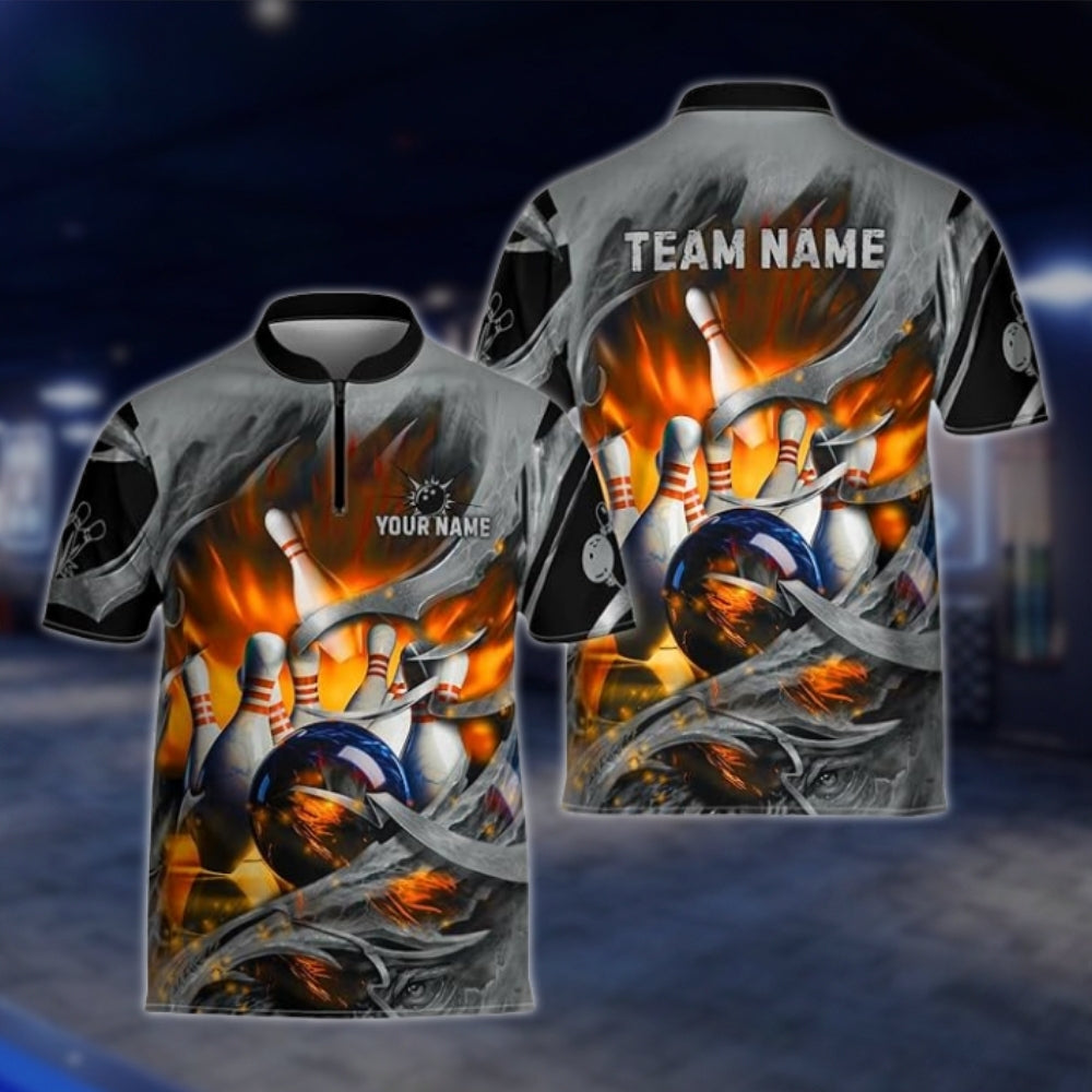Custom Blue Grey Grunge Bowling Team Jersey For Mens, Custom Bowling Shirts For Team BZ0003