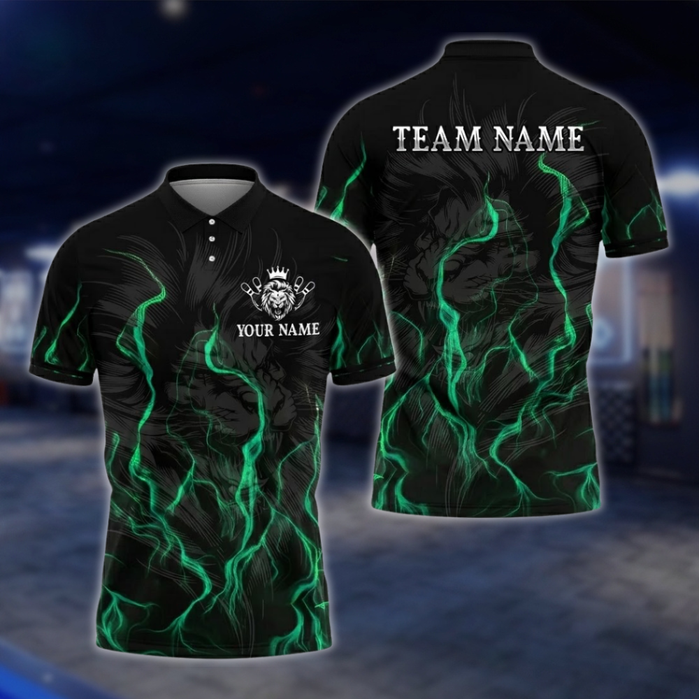 Personalized Lion Bowling Polo Shirt For Men Black Blue, Custom Lion Bowling Shirt For Team BZ0747