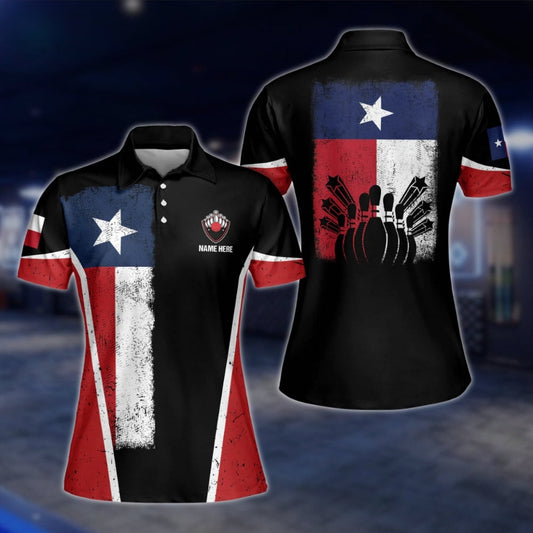Women's Custom Texas Flag Bowling Polo Shirt, Custom Texas Bowling Shirts For Ladies BW0131