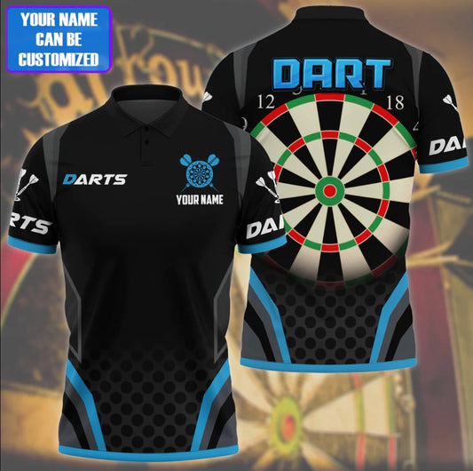 Blue and Black Sport Personalized Darts Button Polo