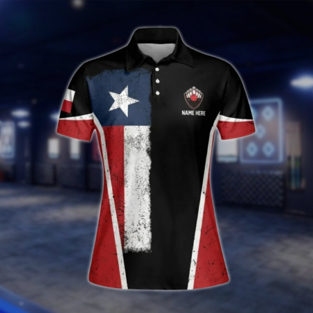 Women's Custom Texas Flag Bowling Polo Shirt, Custom Texas Bowling Shirts For Ladies BW0131