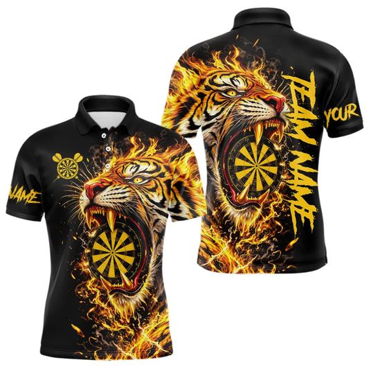Tiger Yellow Flame Men Personalized Darts Button Polo