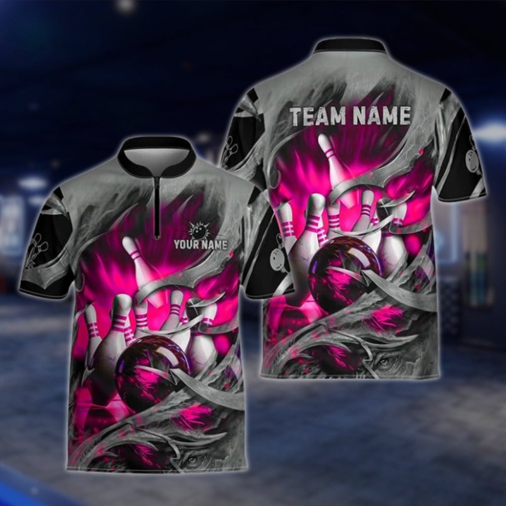 Custom Blue Grey Grunge Bowling Team Jersey For Mens, Custom Bowling Shirts For Team BZ0003