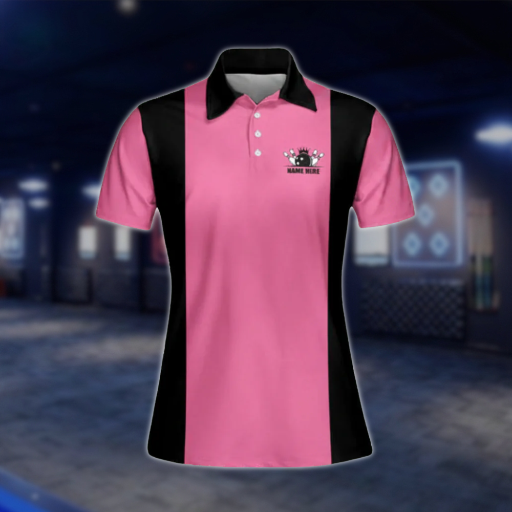 My Bowling Technique Is Top Secret Not Even I Know What I'm Doing Womens Custom Name Bowling Polo Shirt, Black Pink Custom Bowling Shirts For Ladies BW0138