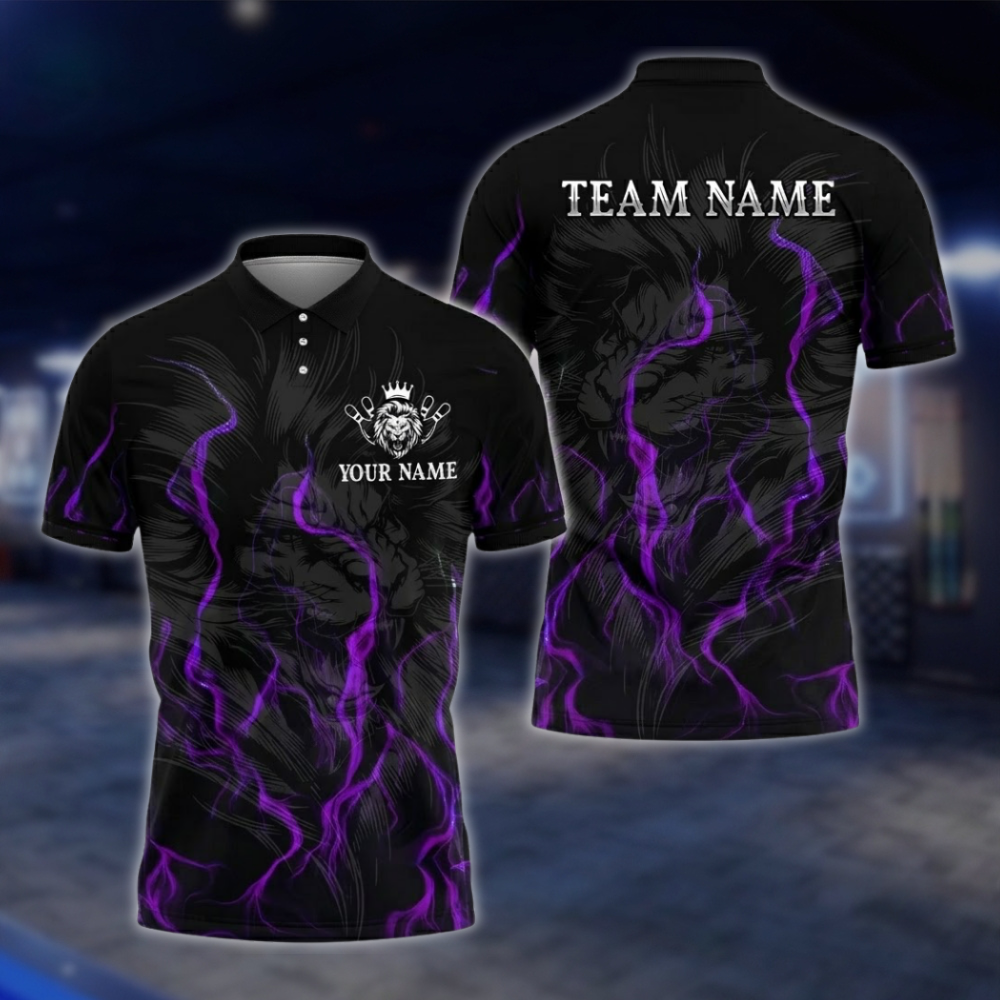 Personalized Lion Bowling Polo Shirt For Men Black Blue, Custom Lion Bowling Shirt For Team BZ0747