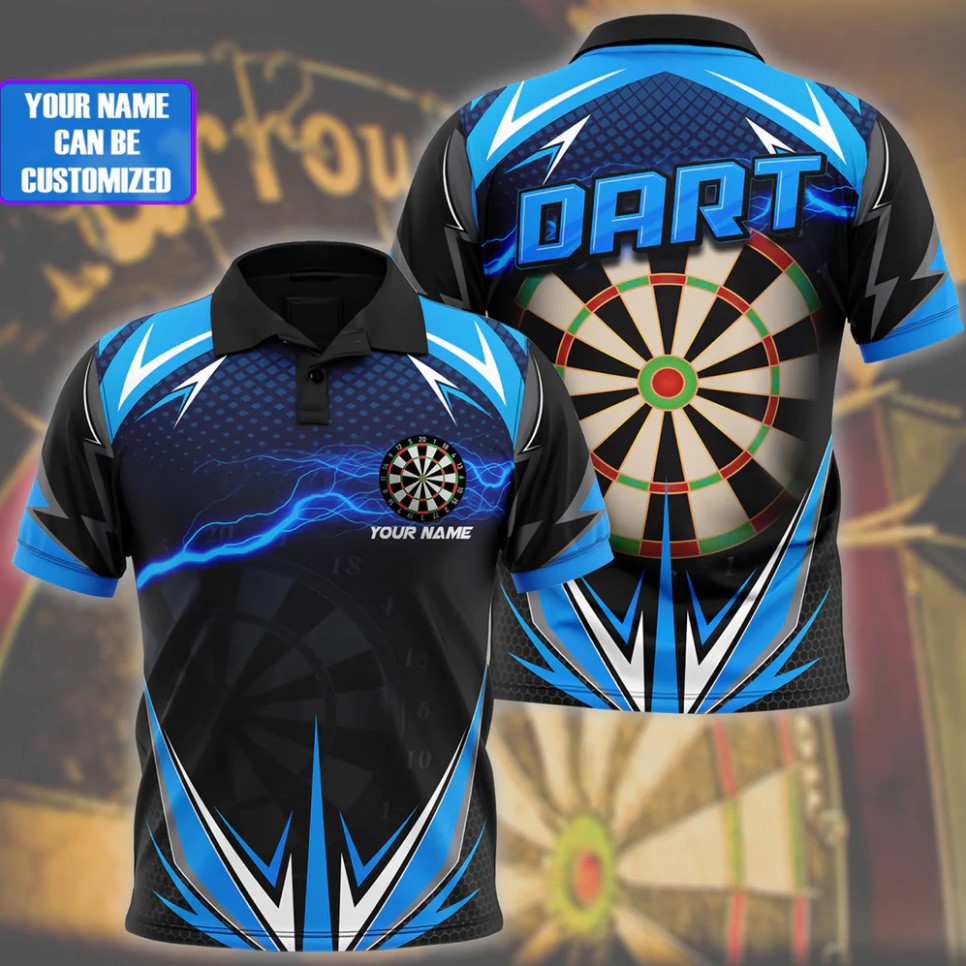 Blue Lightning Personalized Darts Button Polo