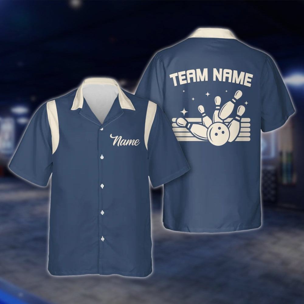 Blue Vintage Custom Bowling Hawaiian Shirts For Men And Women, Custom Team Vintage Bowling Shirts BE0055