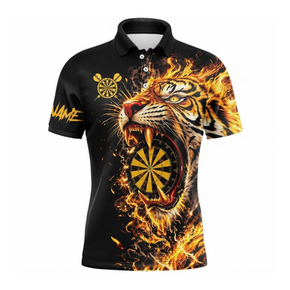 Tiger Yellow Flame Men Personalized Darts Button Polo