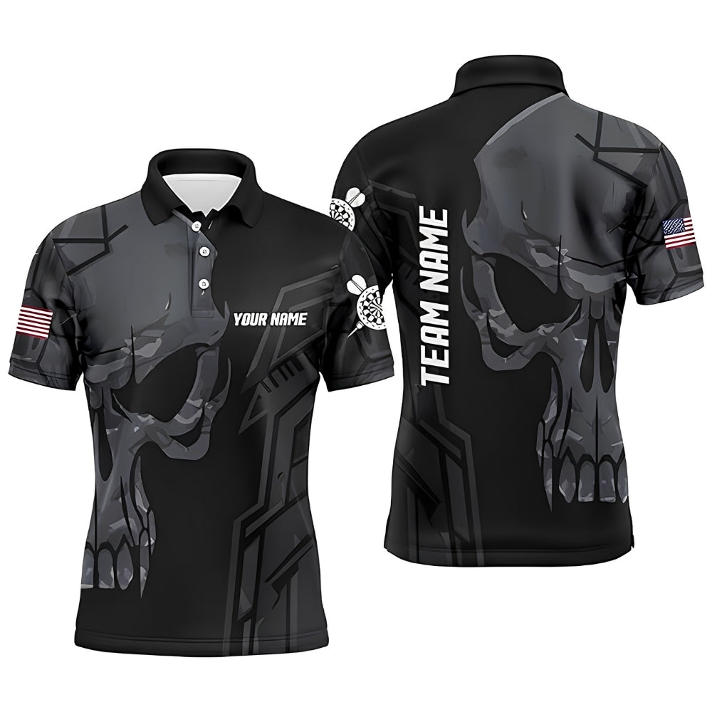 Skull Black Personalized Darts Button Polo