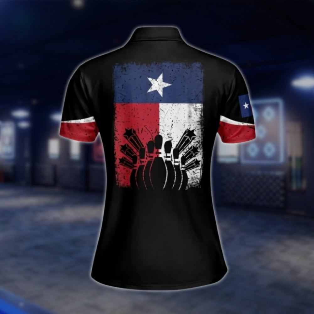 Women's Custom Texas Flag Bowling Polo Shirt, Custom Texas Bowling Shirts For Ladies BW0131