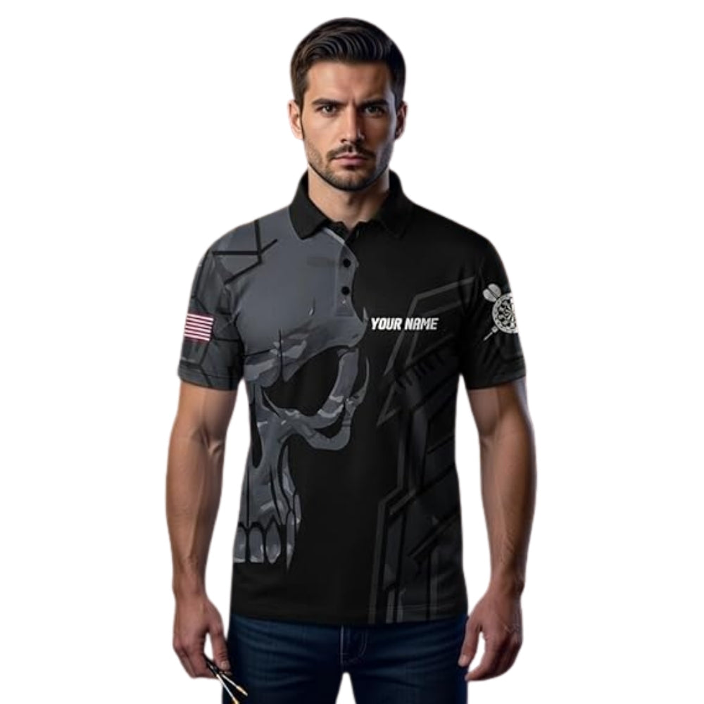 Skull Black Personalized Darts Button Polo