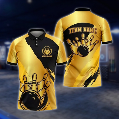 Personalized Silver Black Mens Bowling Polo Shirt For Men, Custom Team Bowling Shirt BZ0931