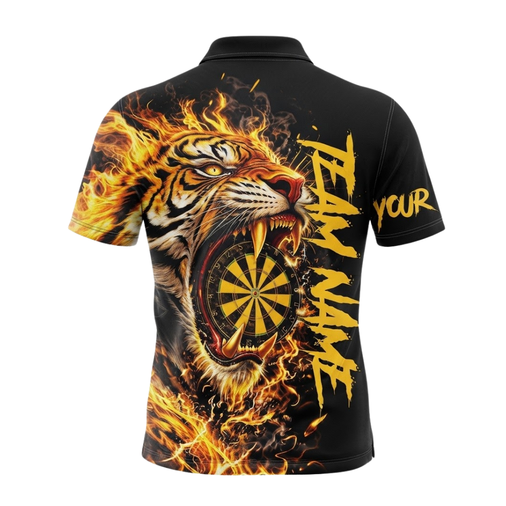 Tiger Yellow Flame Men Personalized Darts Button Polo