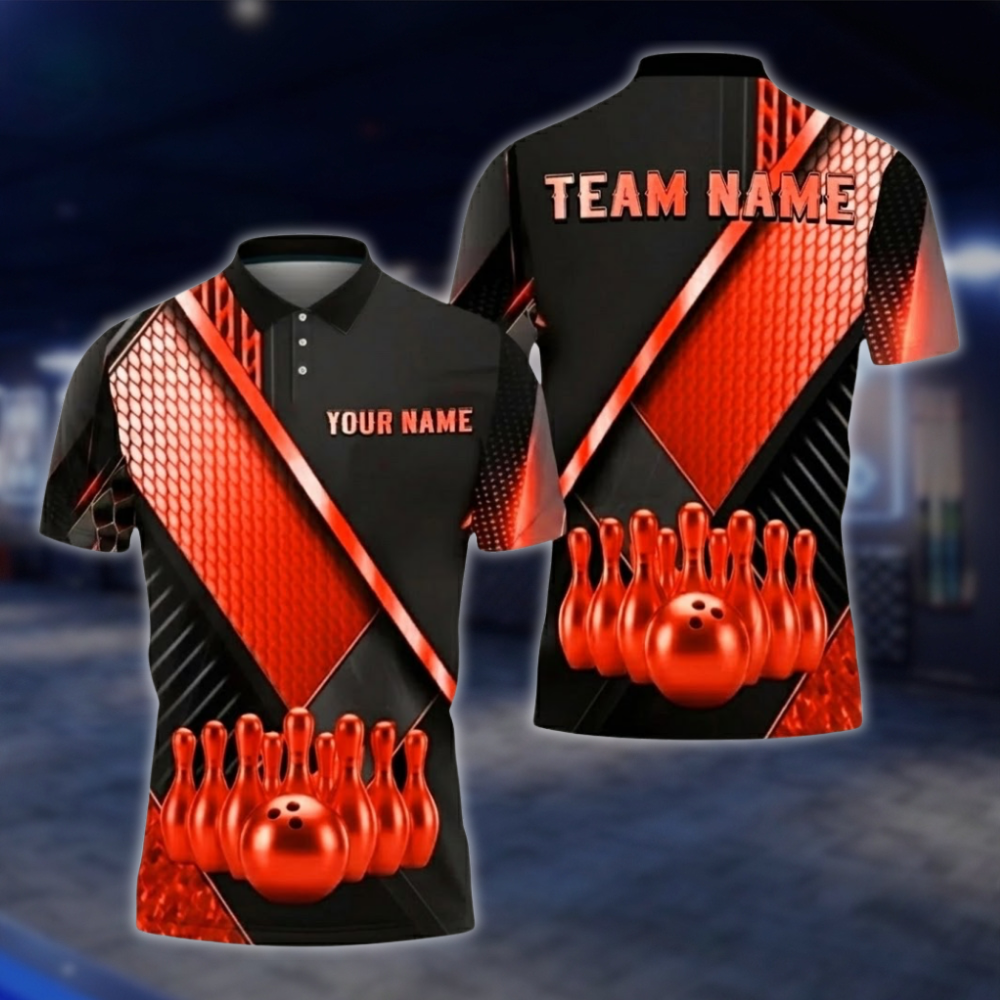 Personalized Mens Black And Gold Polo Bowling Team Shirts, Custom Team Bowling Shirt BZ0749