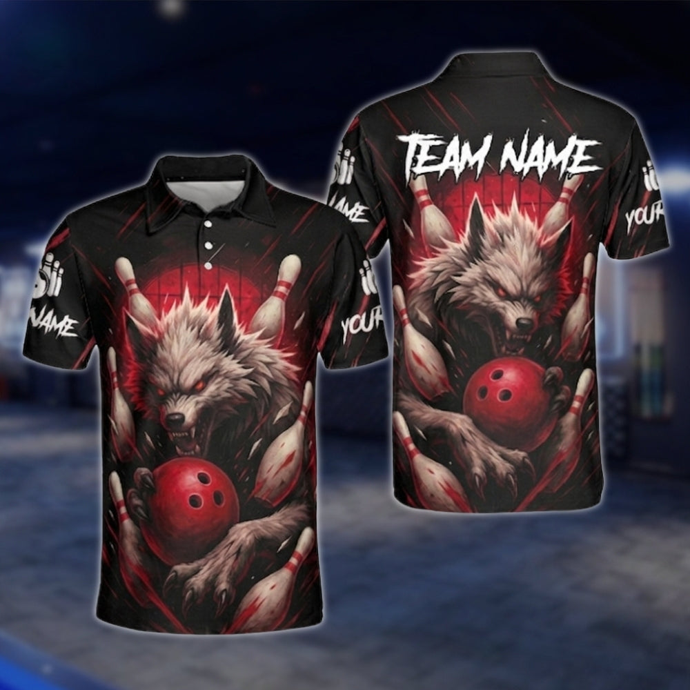 Custom Mens Wolf Bowling Polo Shirt, Custom Wolf Bowling Team Shirts BE0109