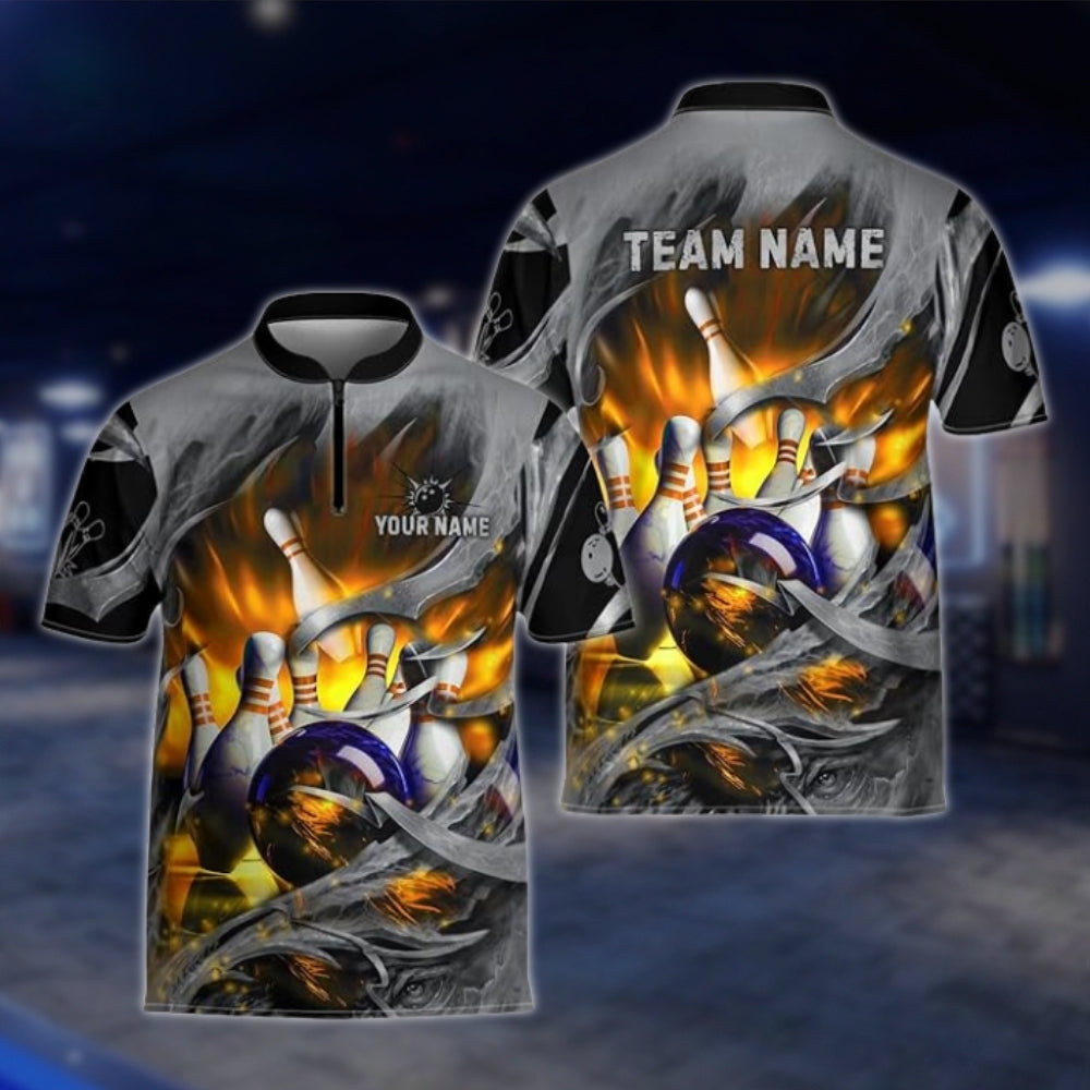 Custom Blue Grey Grunge Bowling Team Jersey For Mens, Custom Bowling Shirts For Team BZ0003