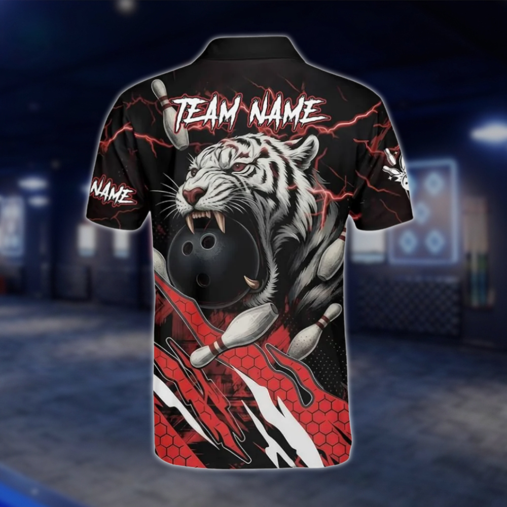 Personalized Tiger Red Black Bowling Mens Polo Shirt, Custom Tiger Bowling Shirt Team BZ0781