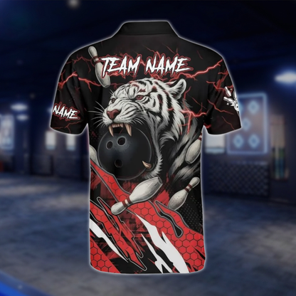 Personalized Tiger Red Black Bowling Mens Polo Shirt, Custom Tiger Bowling Shirt Team BZ0781