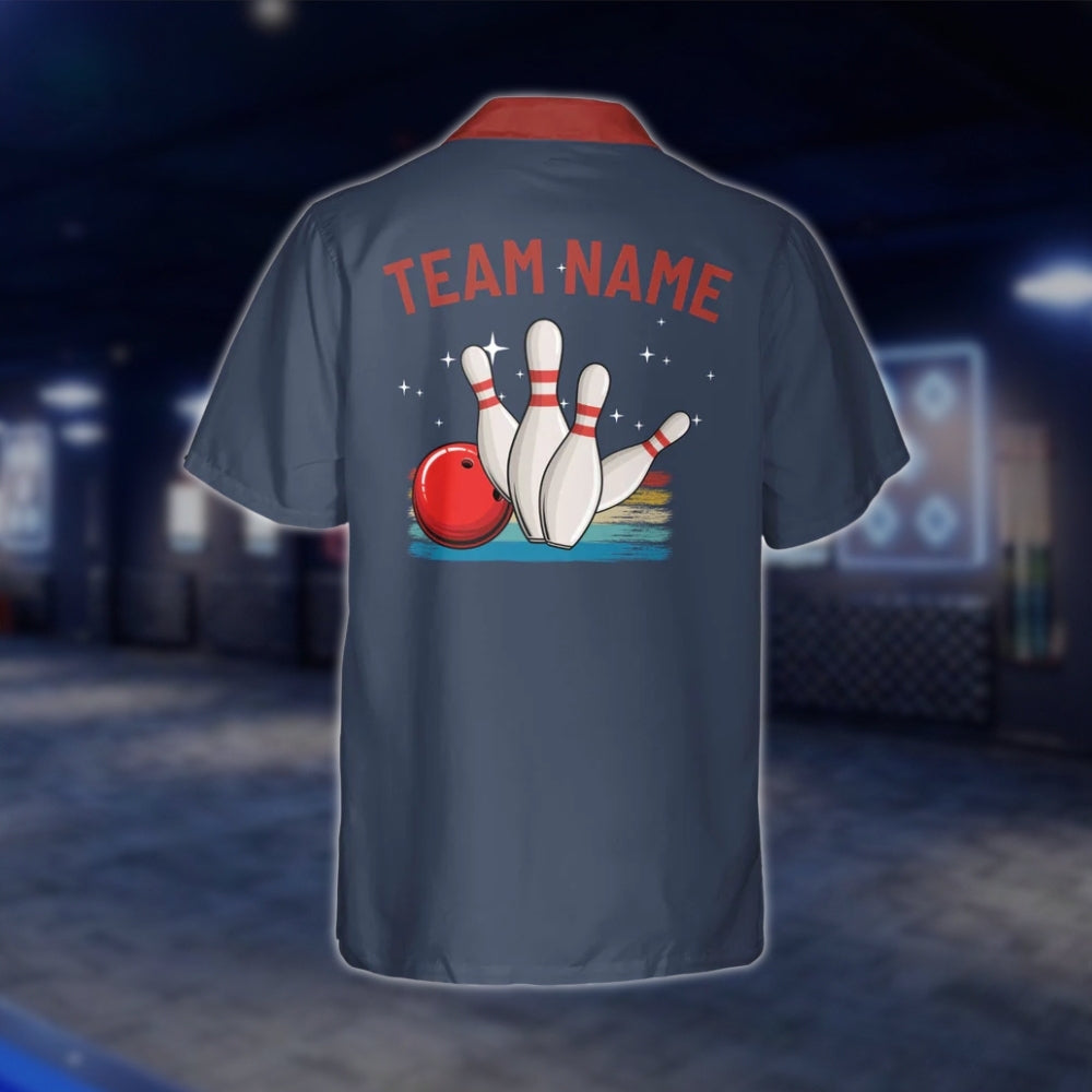Custom Retro Blue Navy Bowling Hawaiian Shirt Men Women, Custom Retro Bowling Team Shirts BZ0005