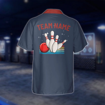 Custom Retro Blue Navy Bowling Hawaiian Shirt Men Women, Custom Retro Bowling Team Shirts BZ0005