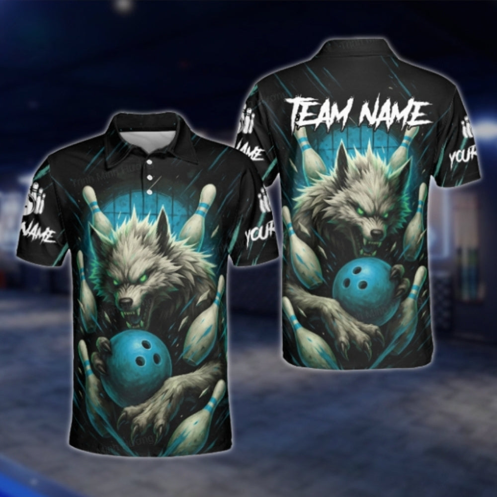 Custom Mens Wolf Bowling Polo Shirt, Custom Wolf Bowling Team Shirts BE0109