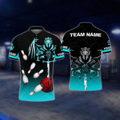 Custom Spartan Black Cyan Bowling Mens Polo Shirt, Custom Spartan Bowling Team Shirts BO0392