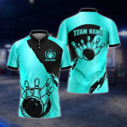 Personalized Silver Black Mens Bowling Polo Shirt For Men, Custom Team Bowling Shirt BZ0931