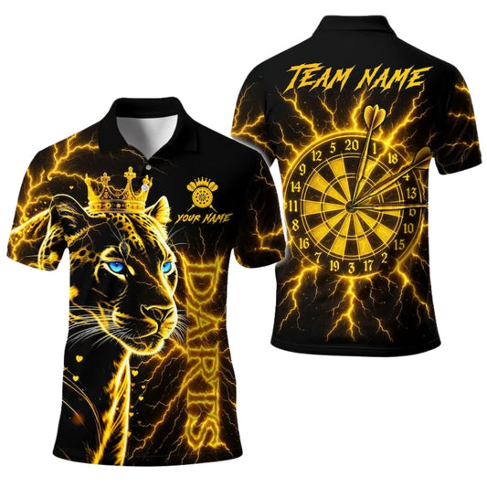 Leopard King Black Gold Personalized Darts Button Polo