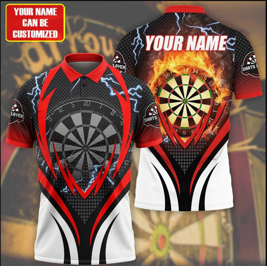 Red and Lightning Personalized Darts Button Polo
