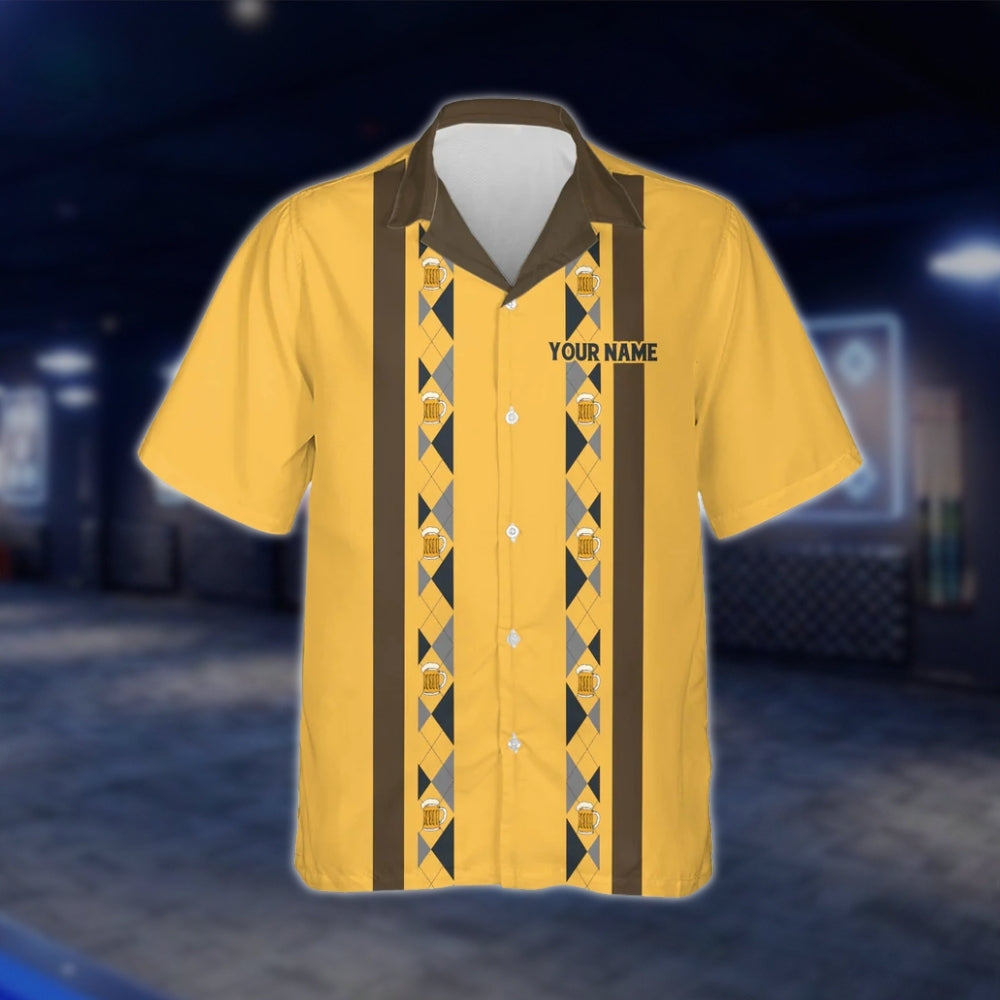 Here For The Beer Custom Mens Bowling Hawaiian Shirts, Custom Beer Lover Bowling Shirts BZ0010