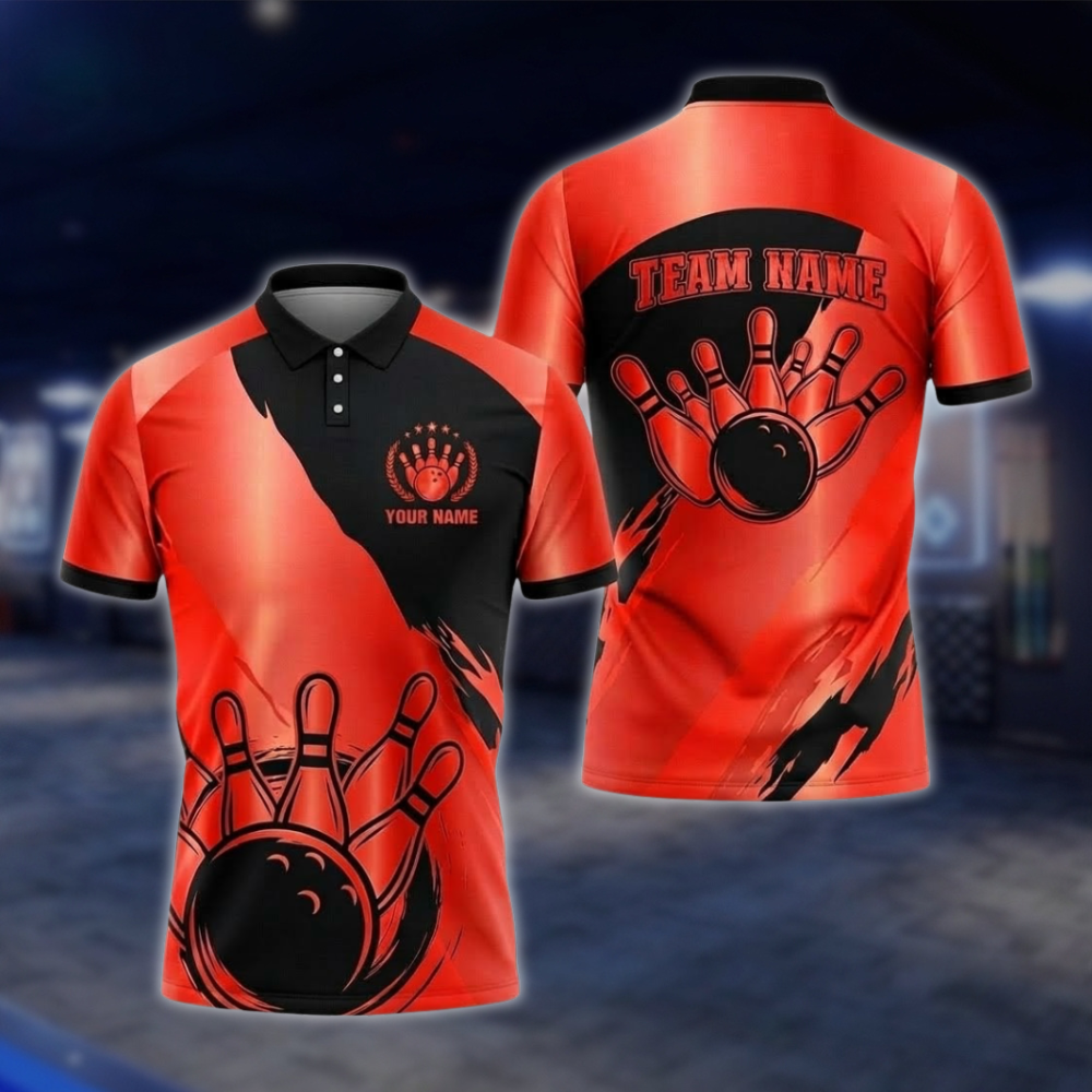 Personalized Silver Black Mens Bowling Polo Shirt For Men, Custom Team Bowling Shirt BZ0931